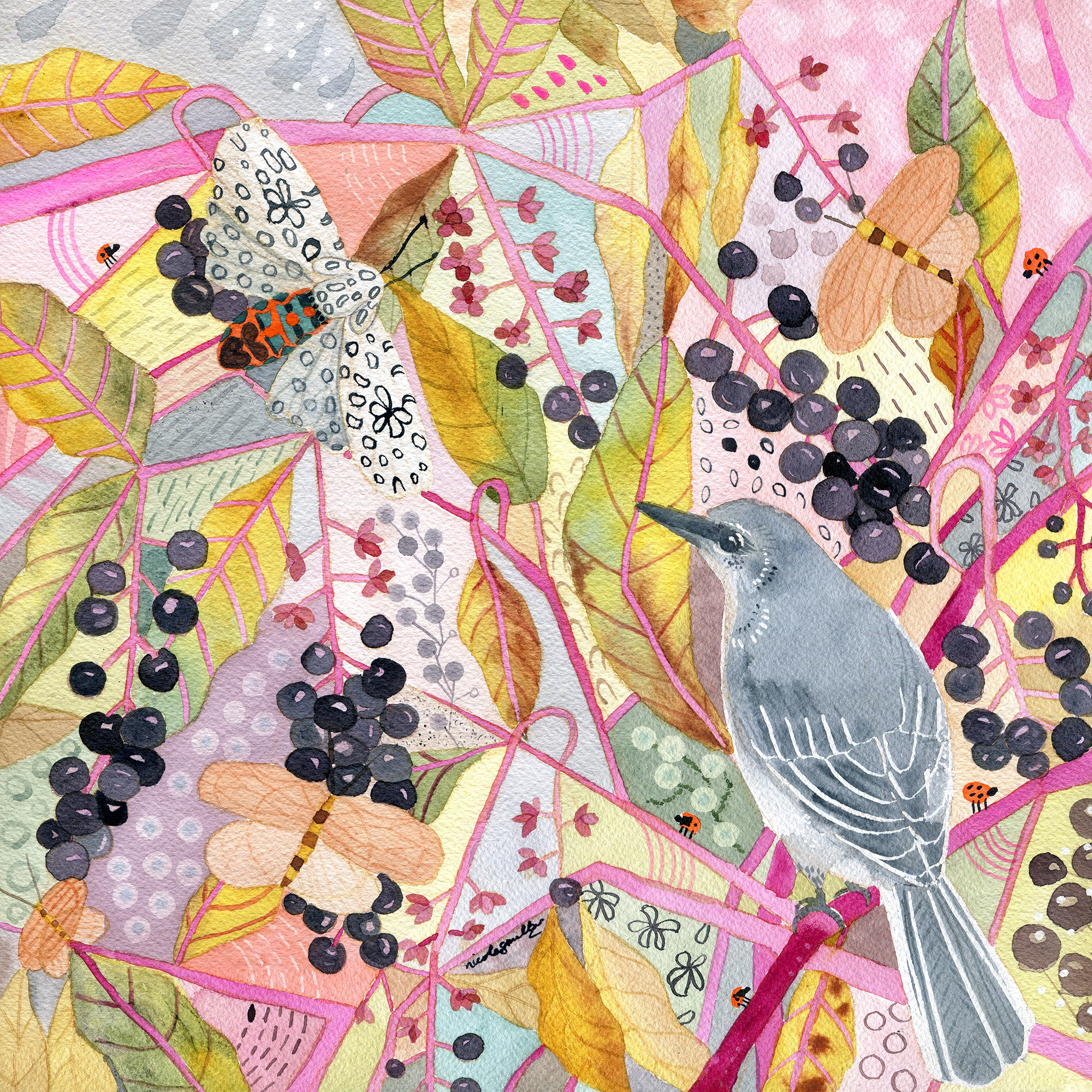 Mockingbird and Pokeweed by Nicole Smeltzer