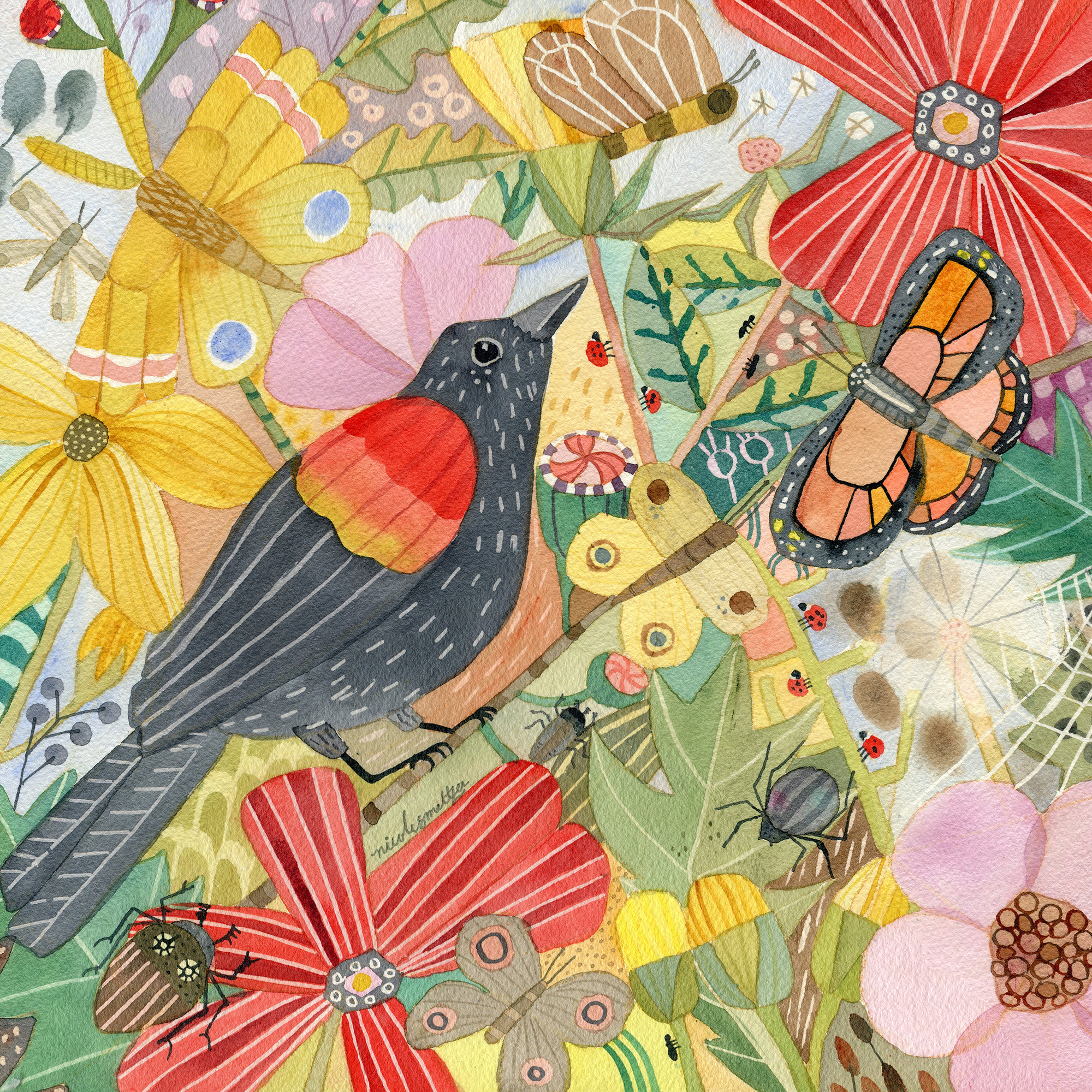 Red-Winged Blackbird/Meadow II by Nicole Smeltzer