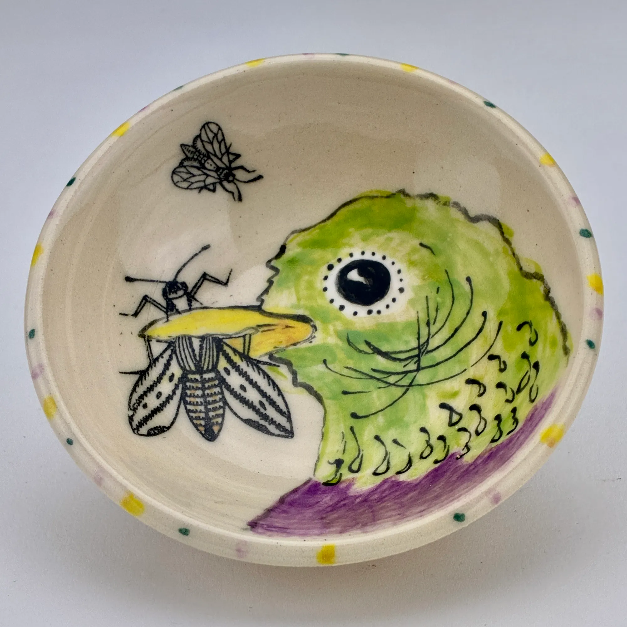 Green Bird w/ Insect by Lynne Molner